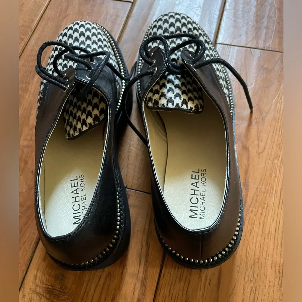 NWT  MICHAEL KORS GINGHAM PRINT LACED LOAFERS - CALF HAIR & LEATHER - SIZE 8 - Picture 4 of 6